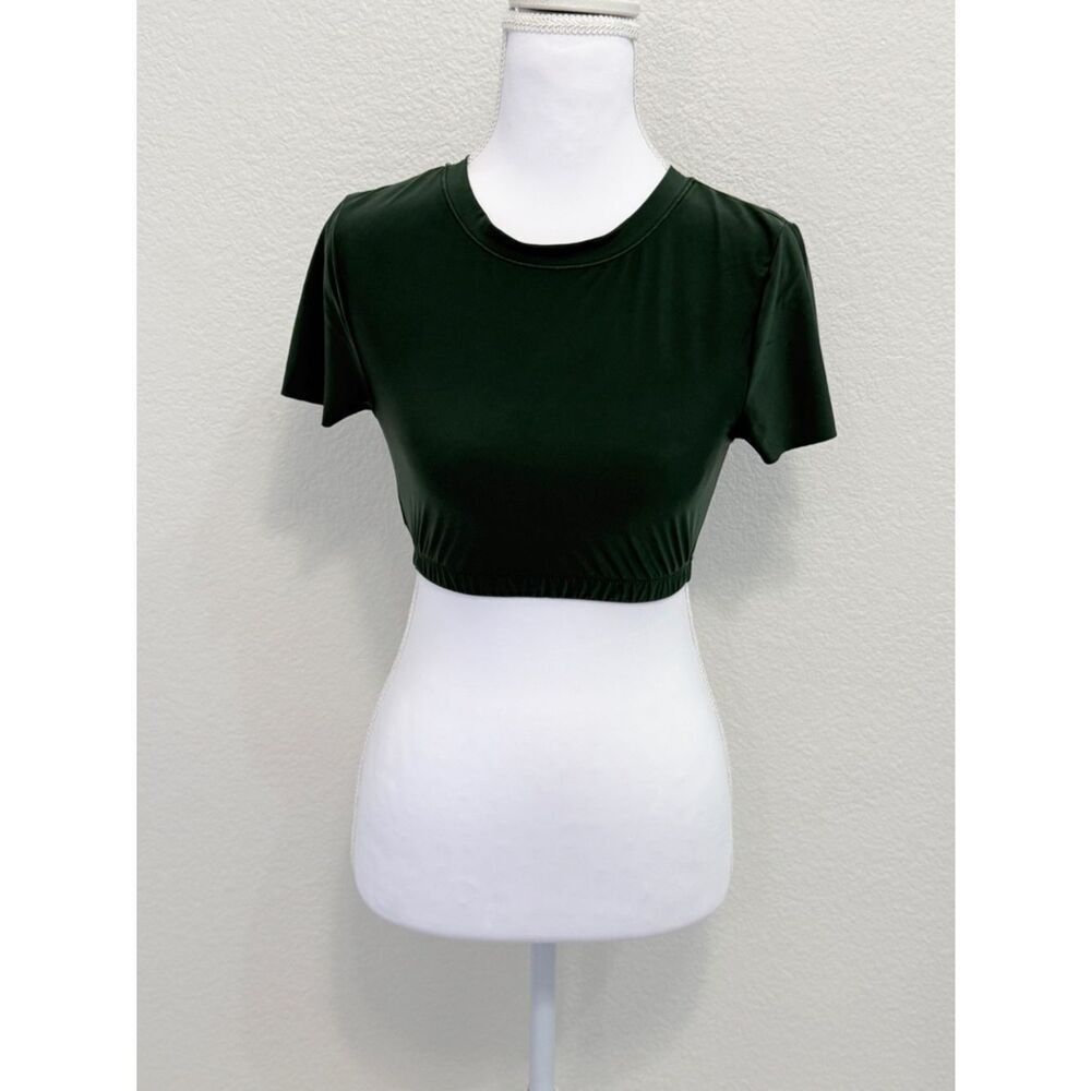 Smoothez by Aerie Dark Green Short Sleeve‎ Elastic Hem Crop Top Medium
